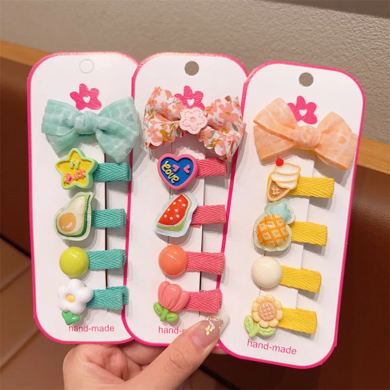 【5-Piece Set】Summer New Children's Hairpin Girl Headwear Baby Headdress Duck Mouth Clip Bow Hair Clip Side Barrettes image 2