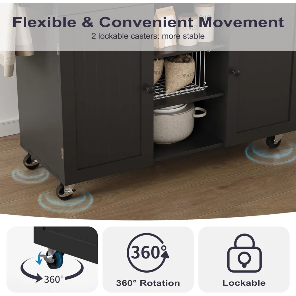 عربة جزيرة المطبخ المحمولة مع أوراق متدلية وأدراج تخزين