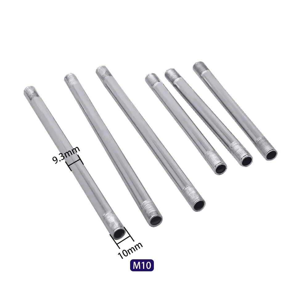 

2pcs Dia 9.3mm Two External Teeth M10 Straight Tube Chrome Iron Rod Hollow Tooth Tube Table Lamp Floor Light Connection Tube