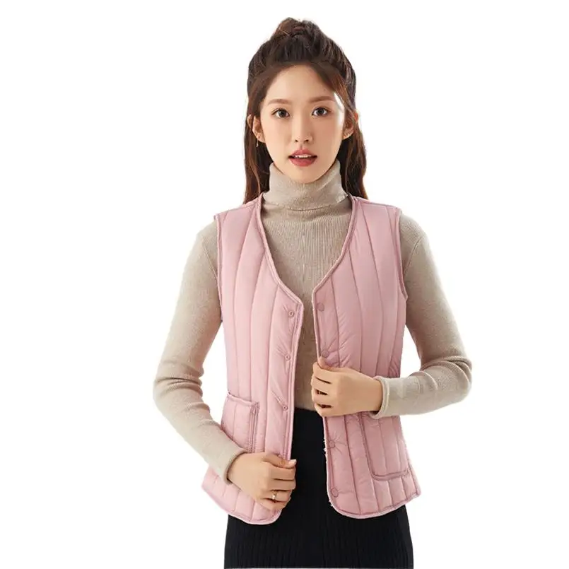 

Slim Thicken Classic Vest Coats Simple Fashion Casual Sleeveless Jackets Winter Velvet Warm Cotton Padded Short Vests For Women