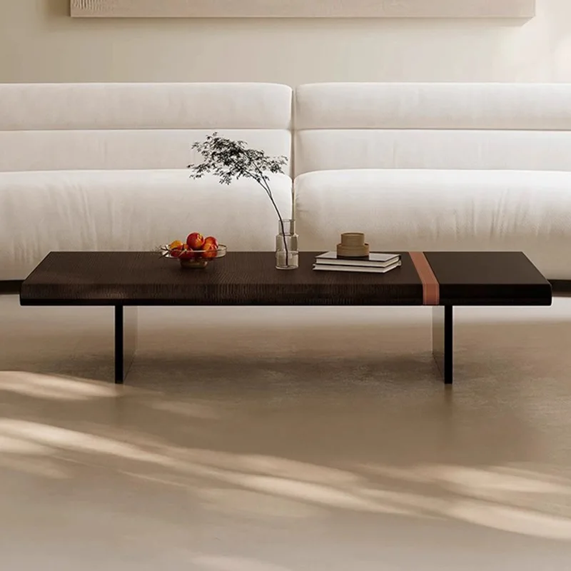 Wabi-sabi minimalist living room home art high-end acrylic coffee table smoked wood retro rectangle