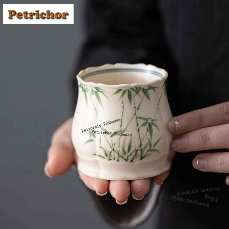 

160ml Hand-painted Bamboo Shadow Bud Teacup Retro Tea Bowl Tea Pair Tea-tasting Fragrance Cup Chazhan Master Cups Tea Services