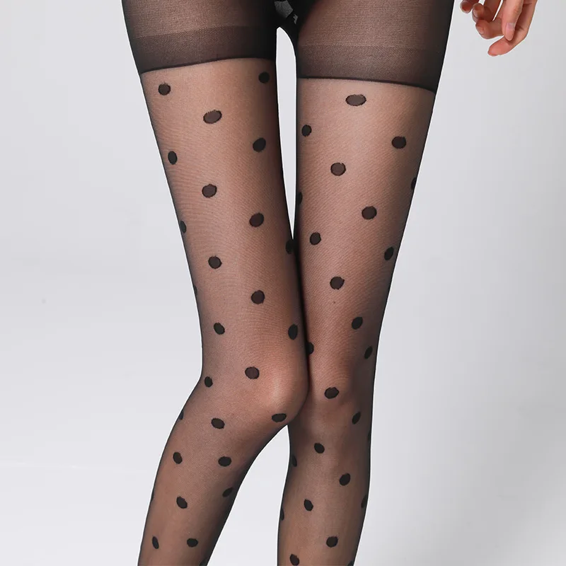 Women's Black Polka Dot Stockings  Sheer Sexy Pantyhose with Large Dots  Summer Fall Ultra Thin  Run Resistant