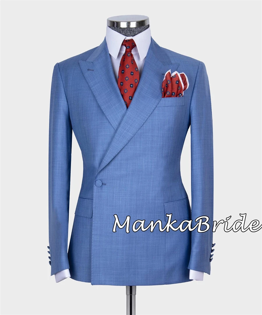 Classic Double Breasted Blue Groom/Groomesmen Tuxedo for Wedding 2pcs Blazer Pants Formal Special Occasion Business Men's Suits