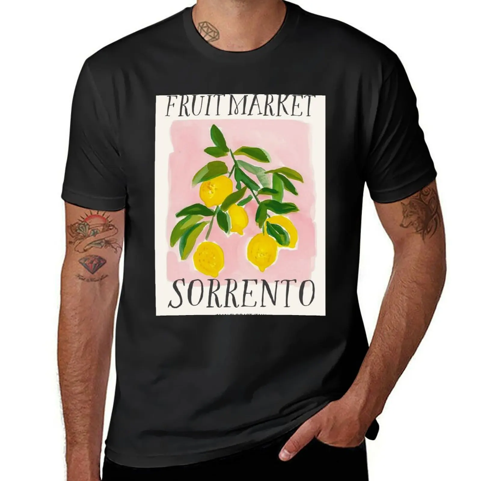 Sorrento Fruit Market Lemons Watercolor Painting T-Shirt new edition customizeds customs anime mens vintage t shirts