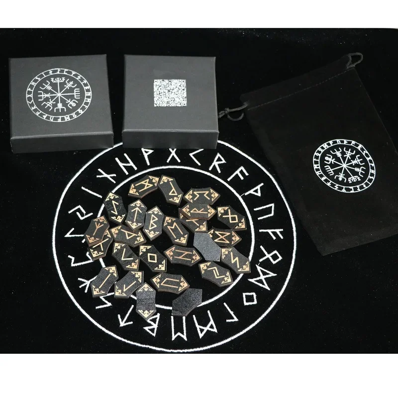 ไม้ Runes Runas Piedra สำหรับ Divination ไม้แกะสลักหินชุด Rune สัญลักษณ์ป้ายตัวอักษรผ้าปูโต๊ะ