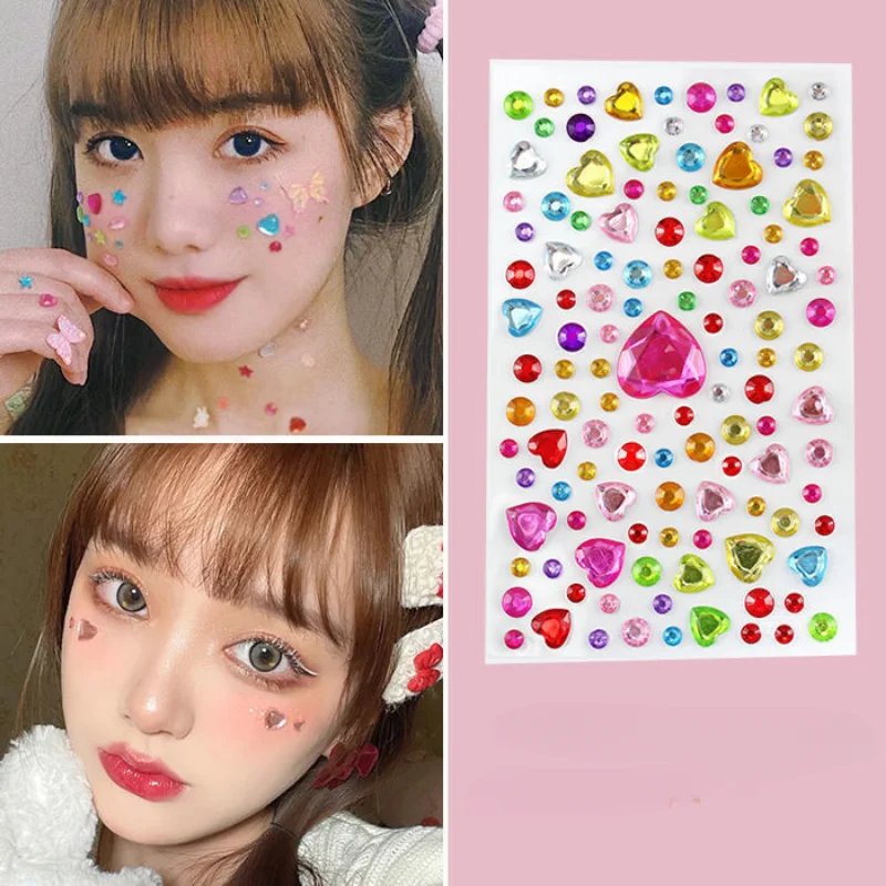 

Rhinestones Love Heart Face Stickers Crystal Music Festival Halloween Party Mobile Stickers Children DIY Diamond Tattoo Stickers