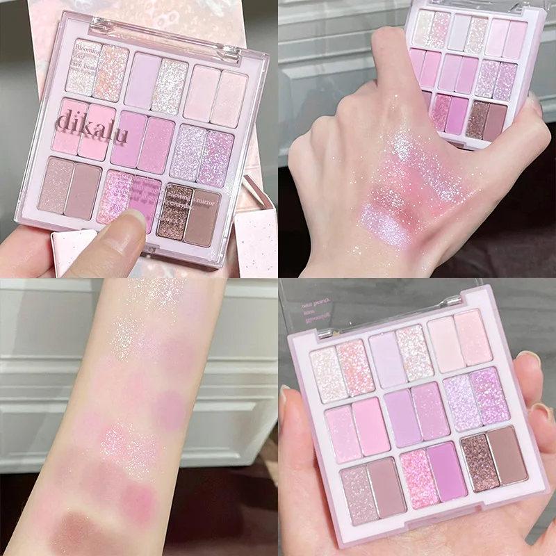 Grid Strawberry Smoothie Eyeshadow Palette Coral Sweet Garden Blue Pink Color Matte Shimmer for Summer Daily