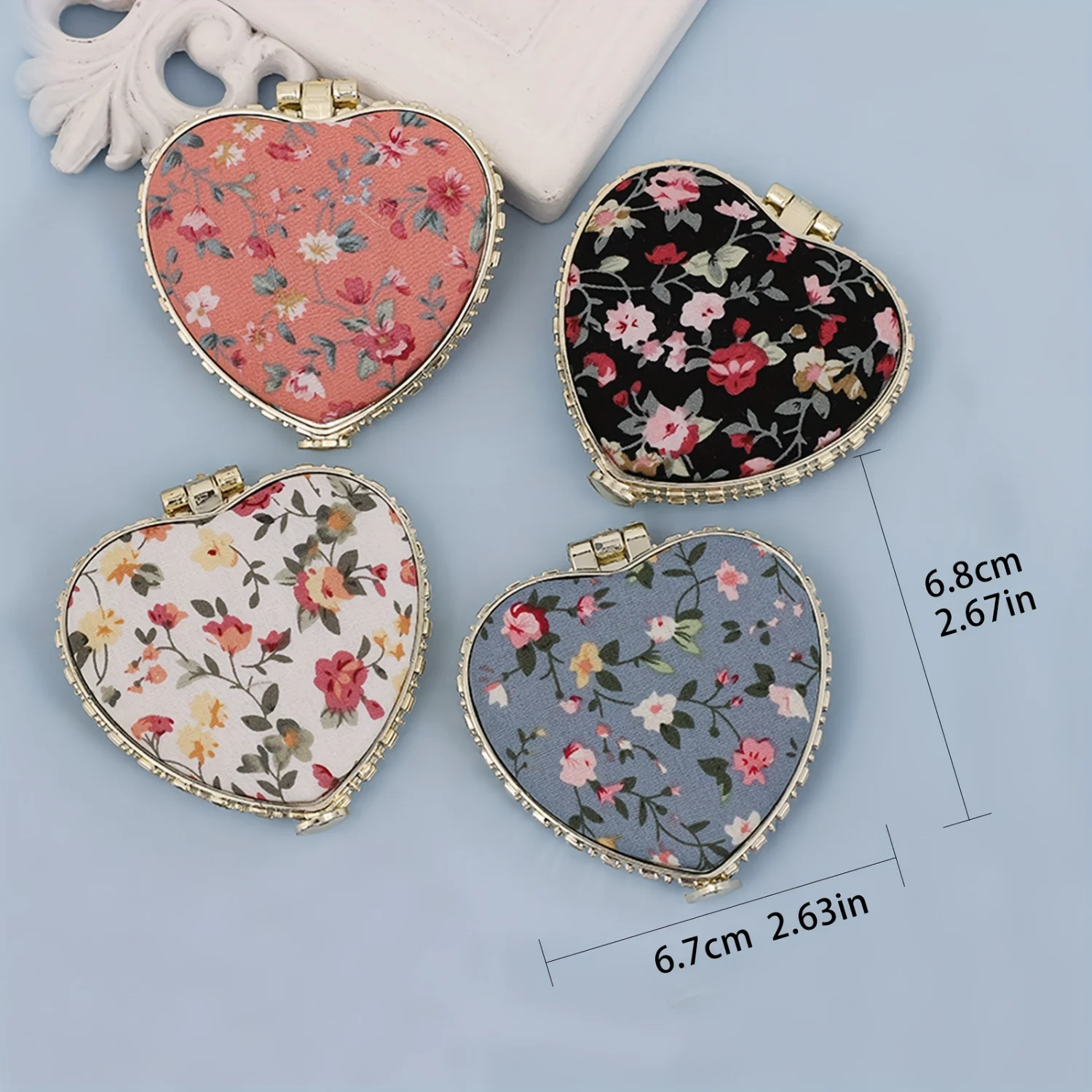 1pc dubbelzijdige draagbare make-upspiegel, opvouwbare mini-schoonheidsspiegel, make-upspiegel met bloemenpatroon, handbagage make-upspiegel, Pocke