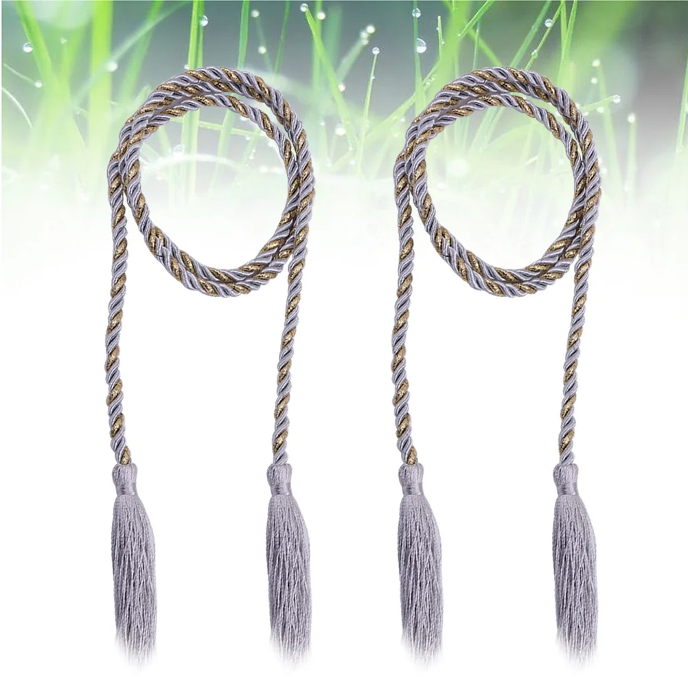 

2Pcs Curtain Tieback Strap Silver Grey Polyester Elegant Tassel Hanging for Heavy and Voile Curtains Decorative Curtain
