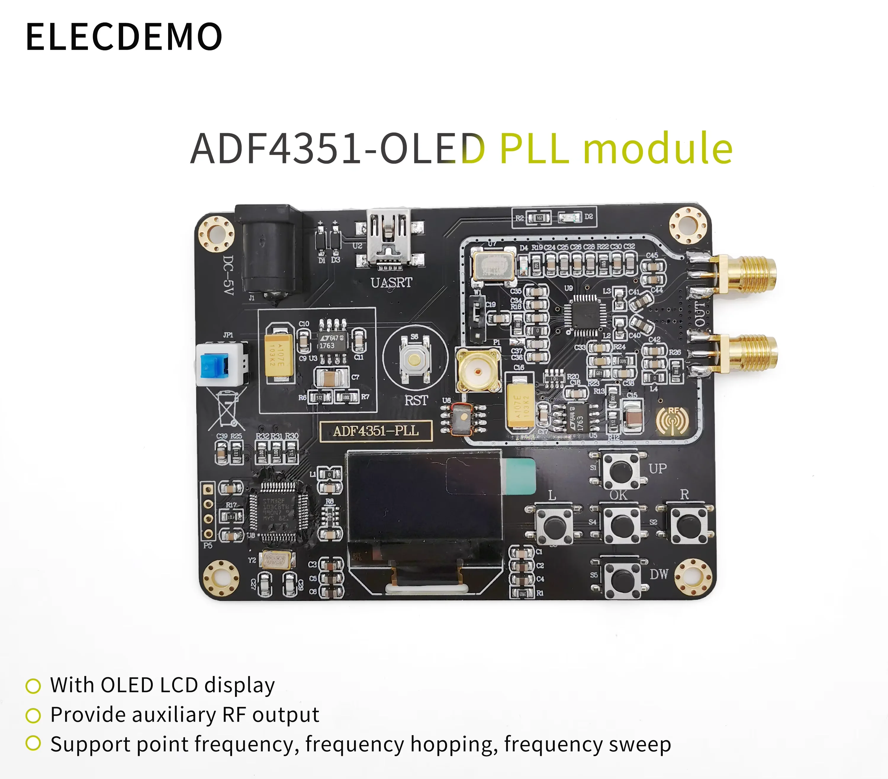 ADF4351 PLL Frequency Synthesizer RF Signal Generator Module, STM32 Controlled, 35M-4.4GHz, Low Noise, Frequency Sweep Scanner