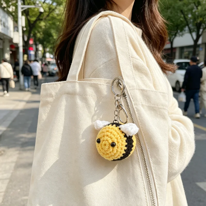 Little Bee Keychain, Soft Cartoon Bee Pendant Charm, Cute Bee Ornament for Car Key Ring, Backpack Bag Accessory Gift