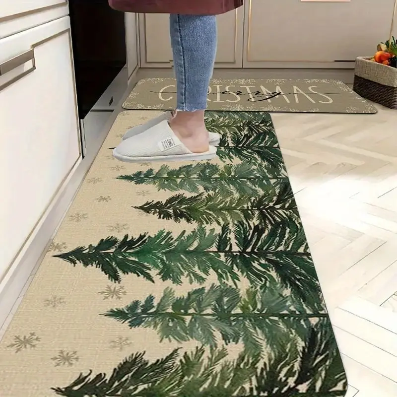 VIKAMA Vintage Christmas Letter Floor Mat Snowflake Print Happy New Year Anti Slip Rug Kitchen Balcony Festival Home Decor