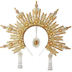 MATERIAL PACKAGE Sunburst Goddess Gold Spike Mary Halo Crown Headpiece NYLON ZIP TIE Wedding Bride Hair Band Tiar