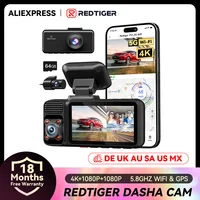 Redtiger F17 4k 3 cámaras de coche 5,8 Ghz Wifi cámara de salpicadero para visión nocturna IR Dvr de coche para cámaras de salpicadero Wifi Gps integrados WDR