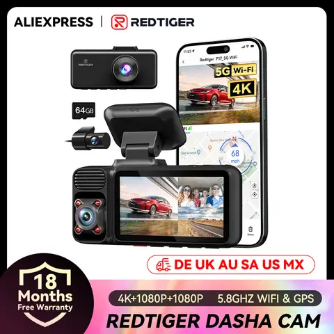 Redtiger F17 4k 3 자동차 카메라 Wifi 대시 카메라 용 5.8Ghz Wifi 대시 카메라 Wifi 대시 카메라 용 IR 야간 투시경 자동차 Dvr 내장 Gps WDR