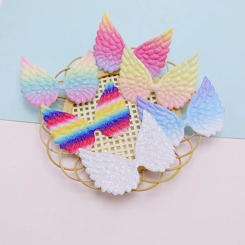 30Pcs 6*4.5CM Shiny Angel Wing Padded Appliques For Children Hat Sewing DIY Headband Hair Clip Accessories Patches