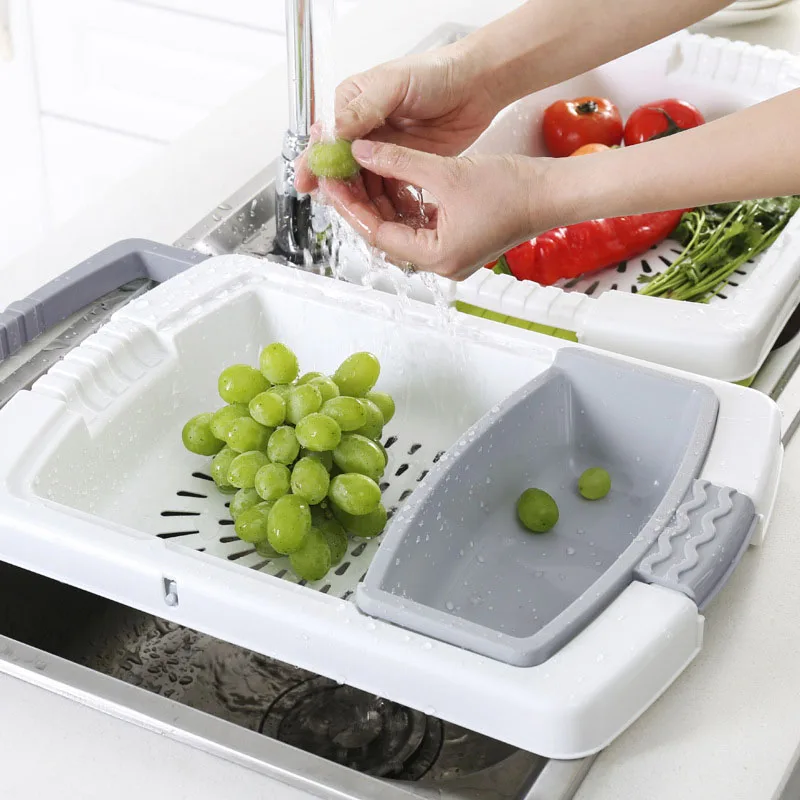 Multifunctional Kitchen Chopping Cutting Board Retractable Sink Sorting Rack Washing Basket  Kitchen Organizer