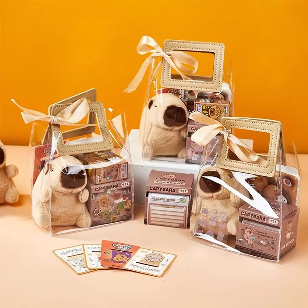Kawaii Capybara Stationery Set Pen Stickers Notebook Plush Pendants Handbag Final Prizes Stationery Gift Bag for Students