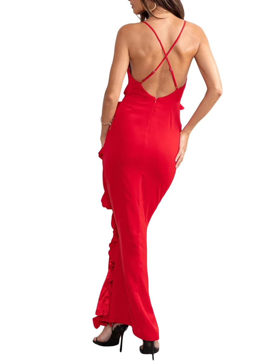 2024 Dameskleding Streetwear Damesjurken, Mouwloze Rugloze Effen Kleur Casual Feest Zomer Lente Lange Jurk Met Ruches