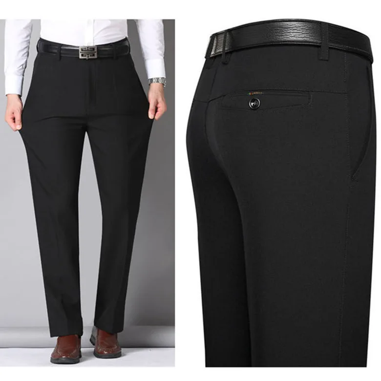 Suit Pants Men Business Casual Trousers Formal Dress Straight Pants Elastic Black Navy Blue Male Clothing