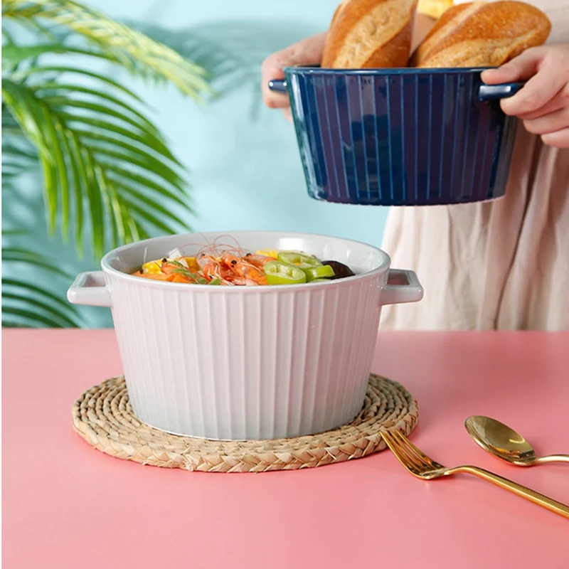 Binaural ชามซุปขนาดใหญ่เซรามิคชามใหญ่ชามบะหมี่กึ่งสําเร็จรูปพร้อมฝาปิดญี่ปุ่นสร้างสรรค์ชามซุปบนโต๊ะอาหาร