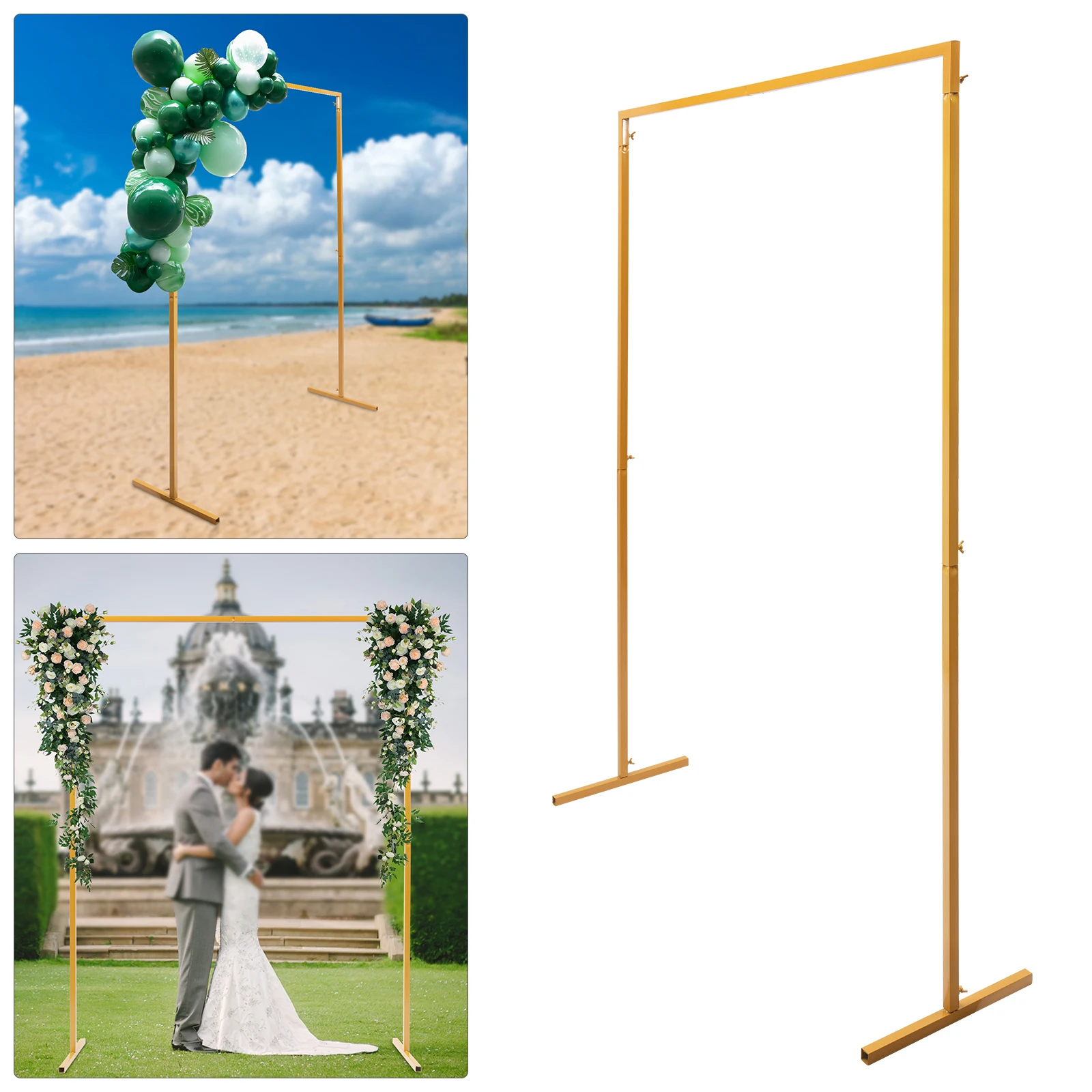 

6.6*4.9FT Square Metal Wedding Arch 3.5ft/6.6ft Height Adjustable Romantic Wedding Party Backdrop Stand Rack for Ceremony