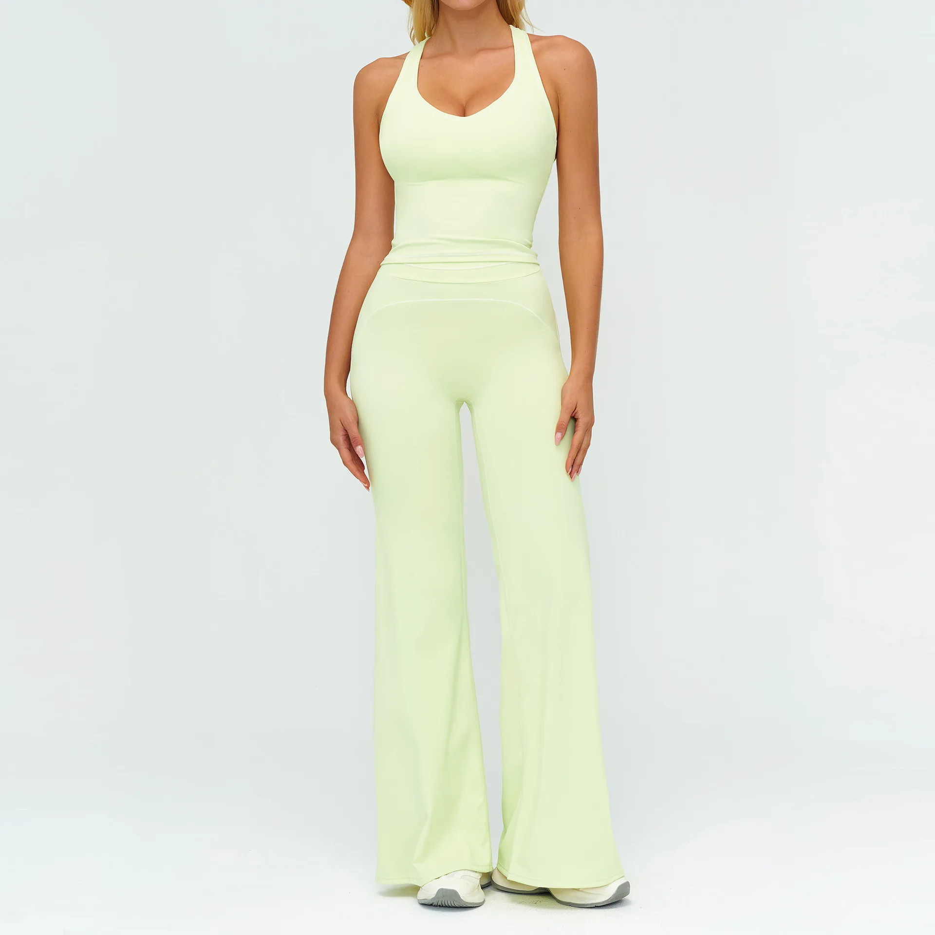 2 pçs conjunto de yoga ginásio ternos de fitness ao ar livre roupas esportivas femininas treino treino manga comprida calças largas roupas de ginásio