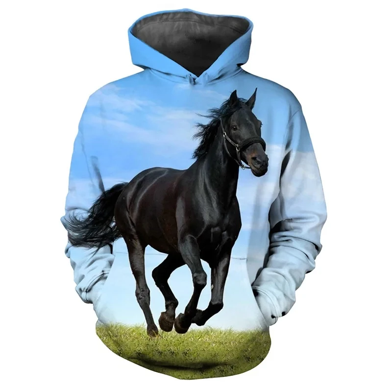 New Horse 3D Print Hoodies Women Men Fashion Streetwear Casual Hoodie Oversized Pullovers Hooded Sweatshirts Kids Tops Clothing