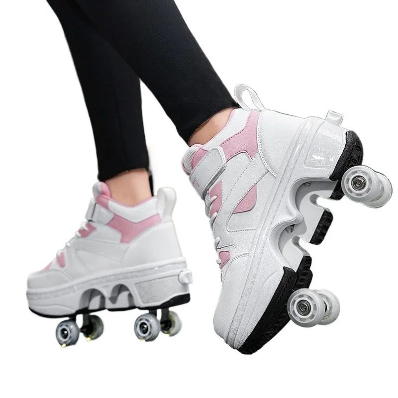 

4-Wheel co-ed students fashion unisex sports shoes with wheels dual-purpose skating casual shoes