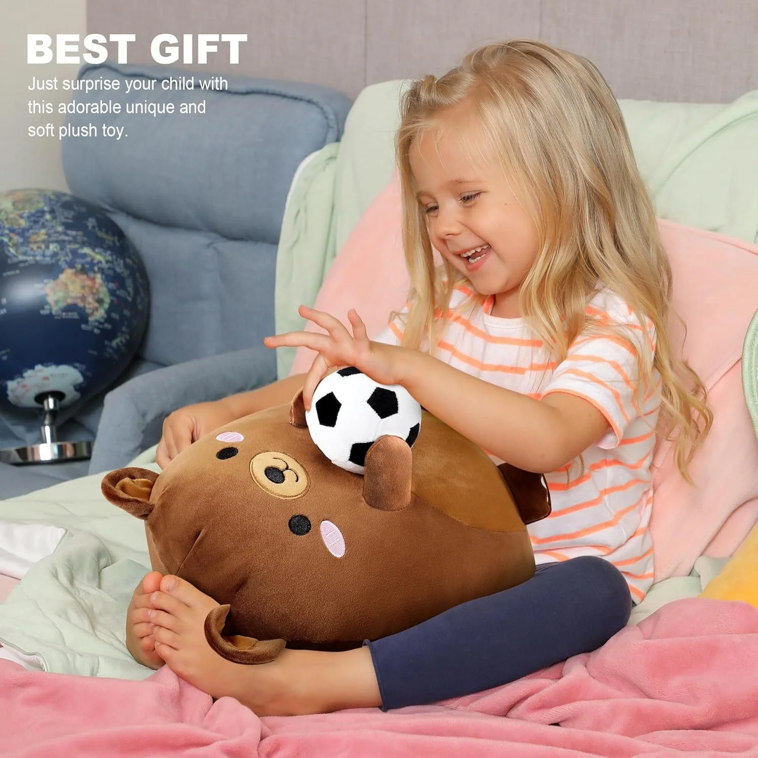 Onsoyours Original Bear Plush Football Sport Brown Bear Doll Figurine Stuffed Animal Plushies Home Decor Pillow Toys Kids Gifts