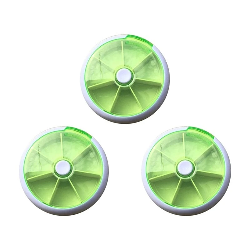 Beauty Pill Box, 7 Day Pill Dispenser, Round Pill Box, Mini 7 Day Circular Shape Rotary Style Pill Cases Green