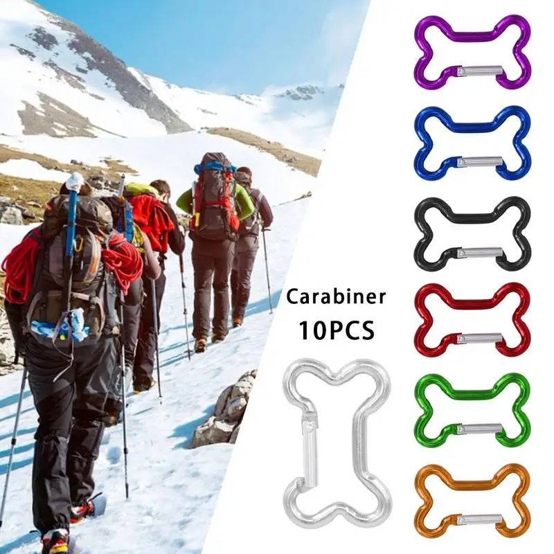 10PCS Bone Shaped Aluminum Carabiner Key Chain Clips Outdoor Keyring Hook Water Bottle Hanging Buckle Travel Kit Accessories