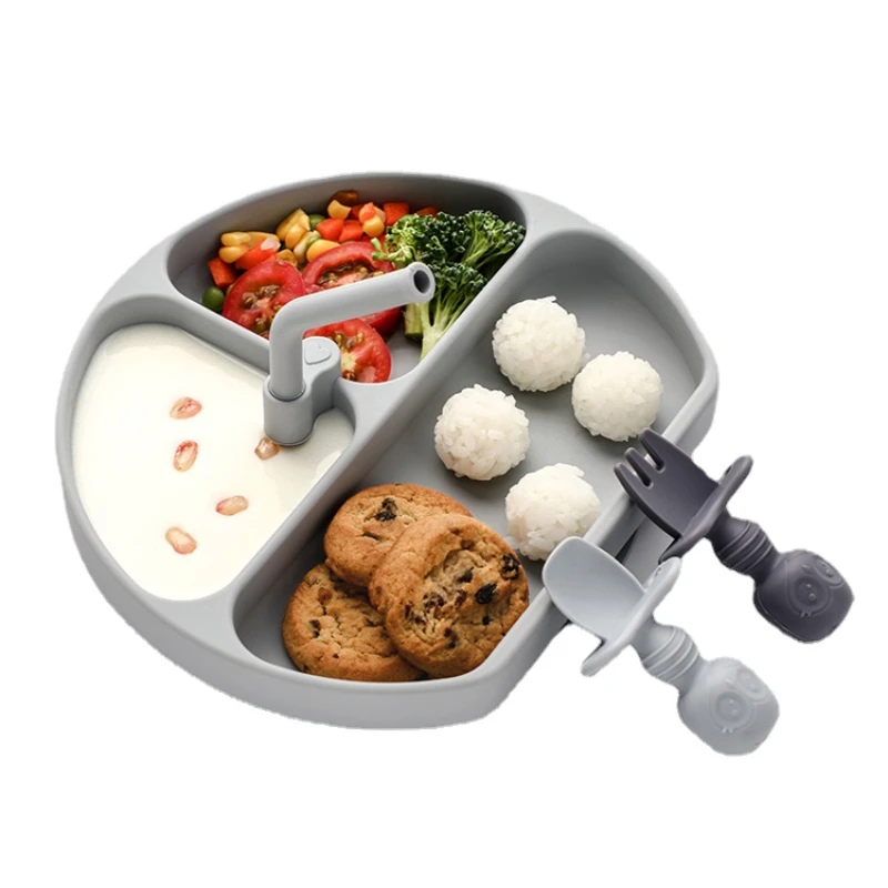 

HXL Baby Plate Compartment Silicone Sucker Complementary Food Children's Tableware Set