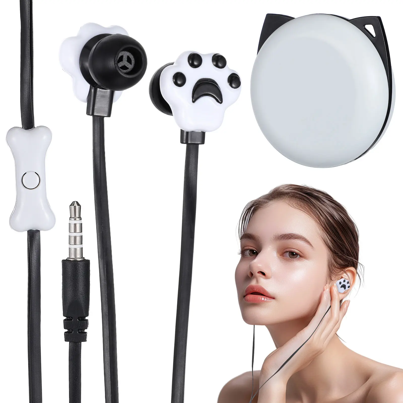 1Pcs Creative Kitten Claw Cartoon Earphones Black Cute Design Birthday Christmas Gift Cartoon Storage Box