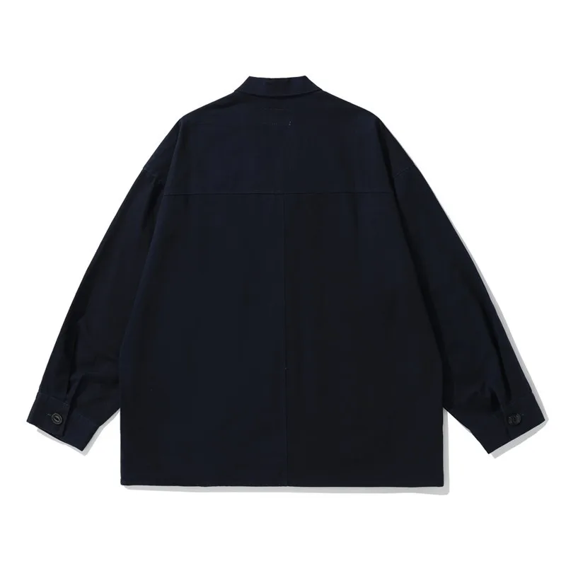 Japanese Vintage Amekaji Denim Kimono Jacket - Unisex Streetwear Loose Collarless Utility Pockets Workwear Coat Spring Autumn