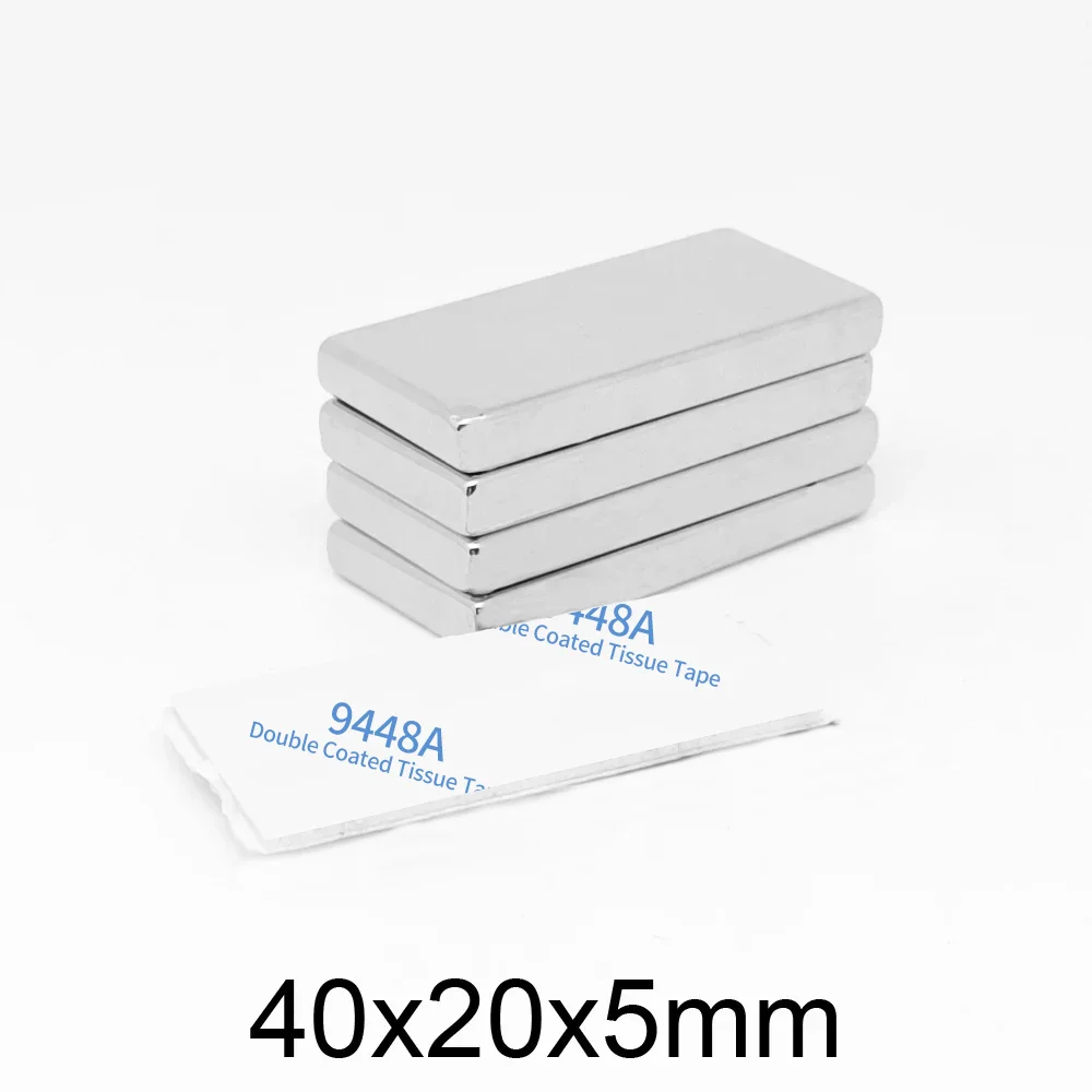 1/2/5/10/15PCS 40x20x5mm Sheet Rare Earth Neodymium Magnet With 3M Self - Adhesive 40*20*5 Block Strong Powerful Magnets 40x20x5