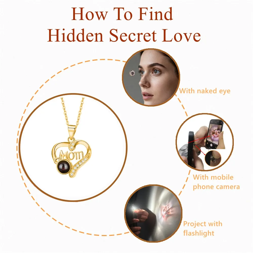 

Twinkling Custom Photo Projection Photo Necklace for Women Mom Heart Pendant Necklace Jewelry Mother's Day Wife Memorial Gift