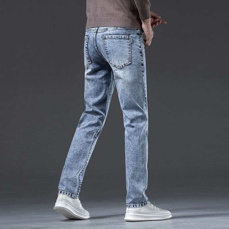 High-end retro snowflake straight jeans for men Autumn and winter new styles Men's straight fit stretch denim trousers