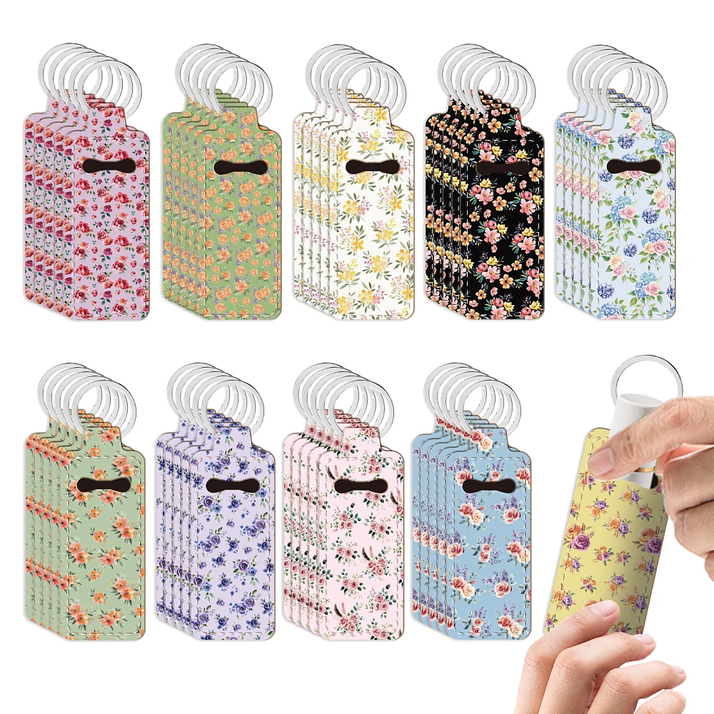 50-pcs-flower-chapstick-holder-key-chain-lipstick-lip-balm-keychain-with-metal-ring-portable-neoprene-lip-gloss-holder-keychain