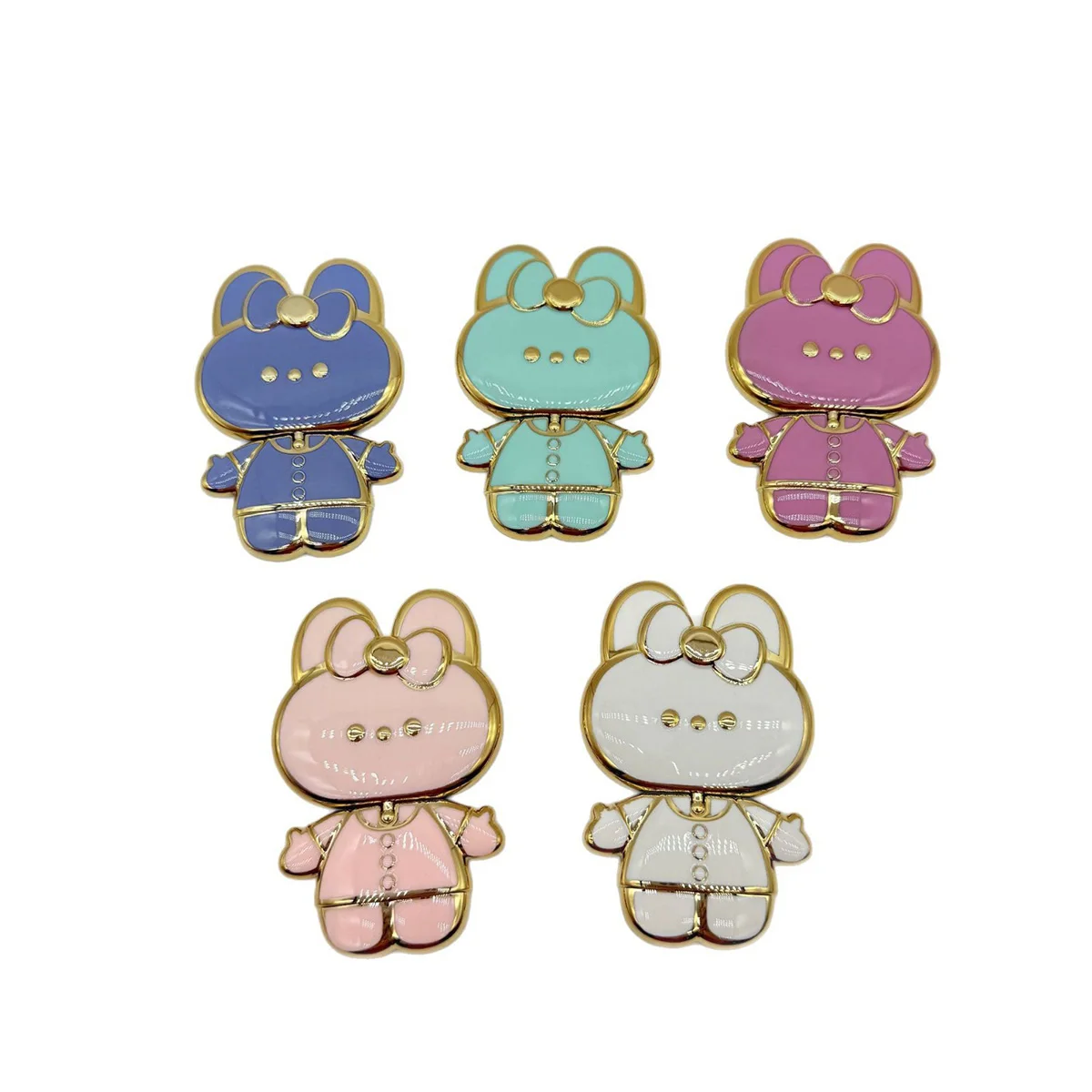 Un soporte para teléfono galvanizado reversible en forma de conejo con espejo y soporte para teléfono