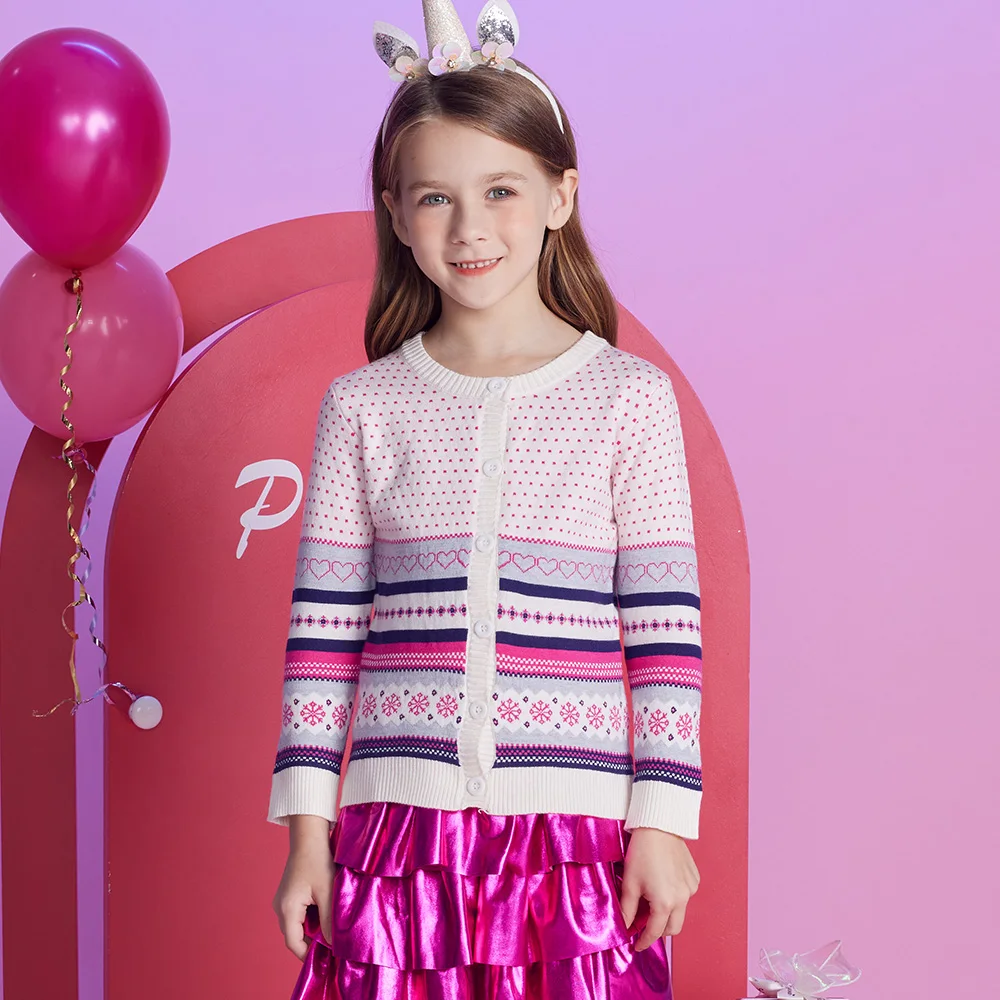 VIKITA Teenager Strickjacken Mädchen Schneeflocken Herzform Gestreift Lässige Mode Niedliche Pullover Kinder Mantel Oberbekleidung Tops Kostüme – Detail 3