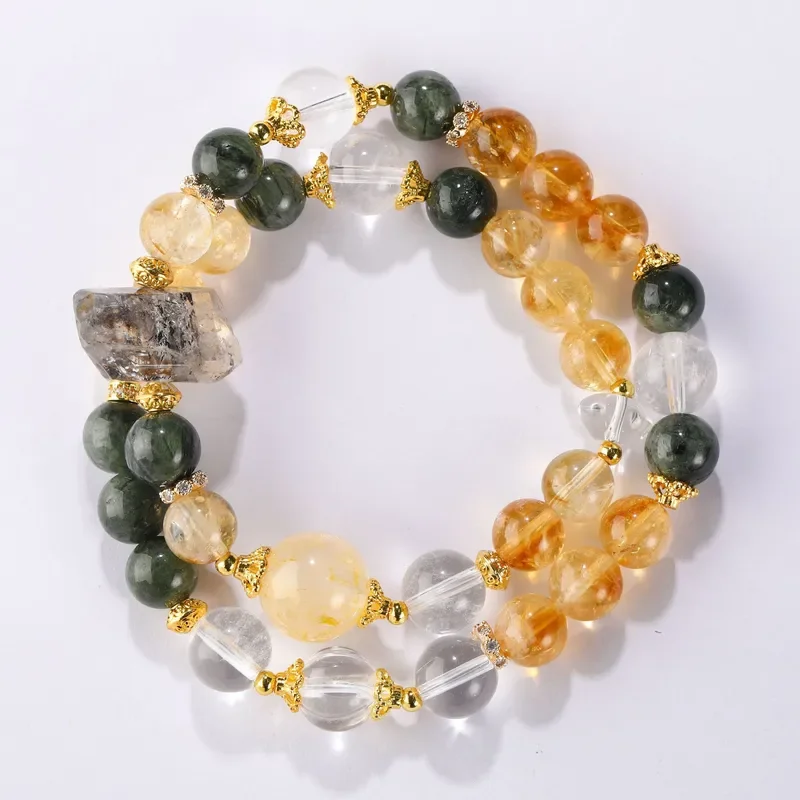 Vintage European and American accessories, high-end natural yellow gum flower green hair crystal yellow tower crystal white