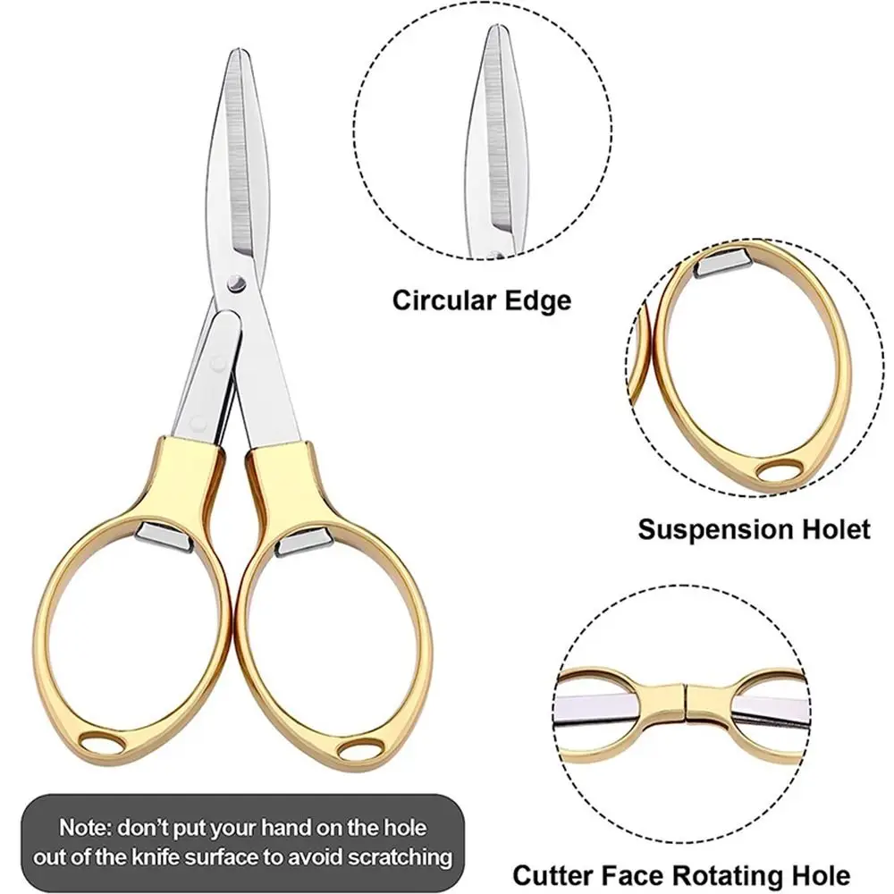 Aço inoxidável Folding Scissors, cortador de linha de pesca portátil Multifuncional Needlework Hand Tool, Student Scissors