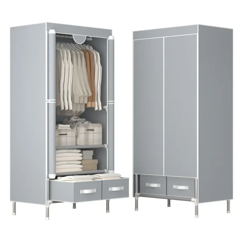 Modern Simple Storage Wardrobe Bedroom Storage Single Economy Fabric Wardrobe 19mm Steel Pipe 75CM