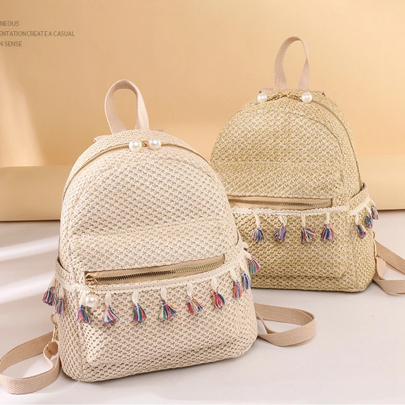 

Ethnic Wind-Woven Tassel Casual Bag Fashion Texture Women's Backpack