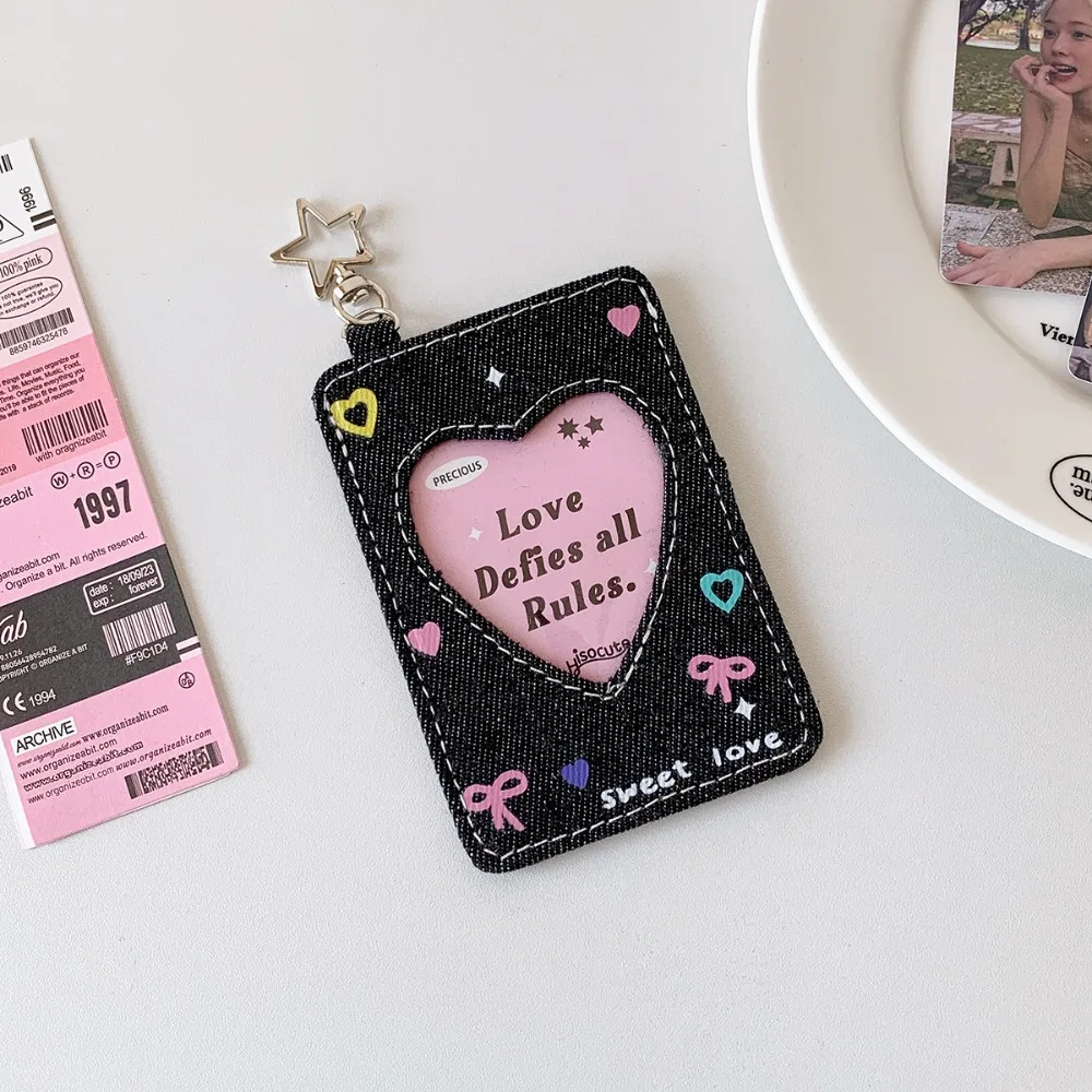 

New Y2K Card Holder Denim with Keychains K-Pop Idol Photo Card Storage Case Bag Pendant Girls