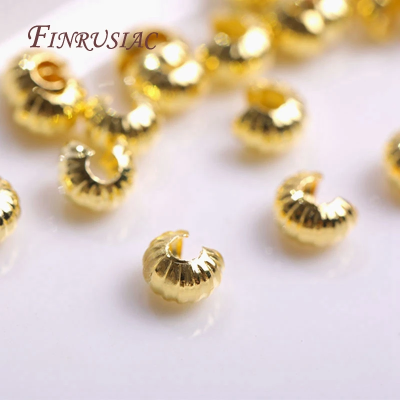 14K/18K Gold Plated 4mm Round Crimp Bead Covers,Strip Pattern Crimp Accessories Stopper Beads DIY Jewelry Making Findings