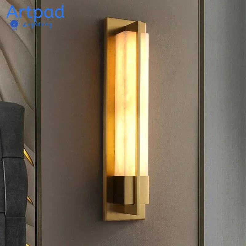 

Nordic Wall Lamp for Living Room Bedroom Background Wall Decoration Light All Copper Bedside Lamp Marble Wall Sconce 2024