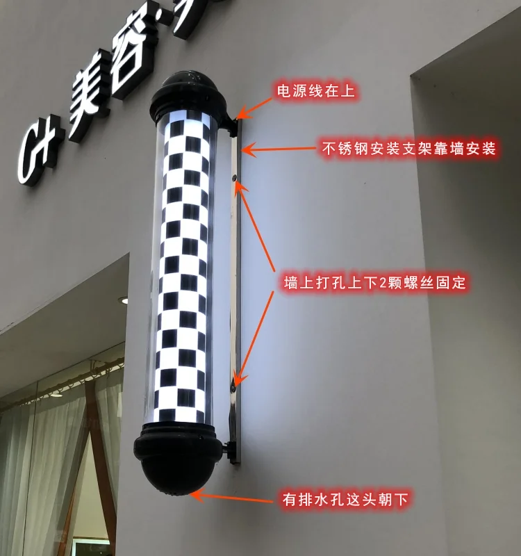 Hairdressing Turn Light Barber Shop LED Circular Advertising Turn Light Wall Hanging Retro Hair Gallery Light Box Outdoor Wall H